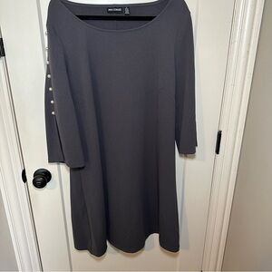 Nina Leonard Gray Work Career Dress Pearls Size 1x Flared Sleeve Plus Size